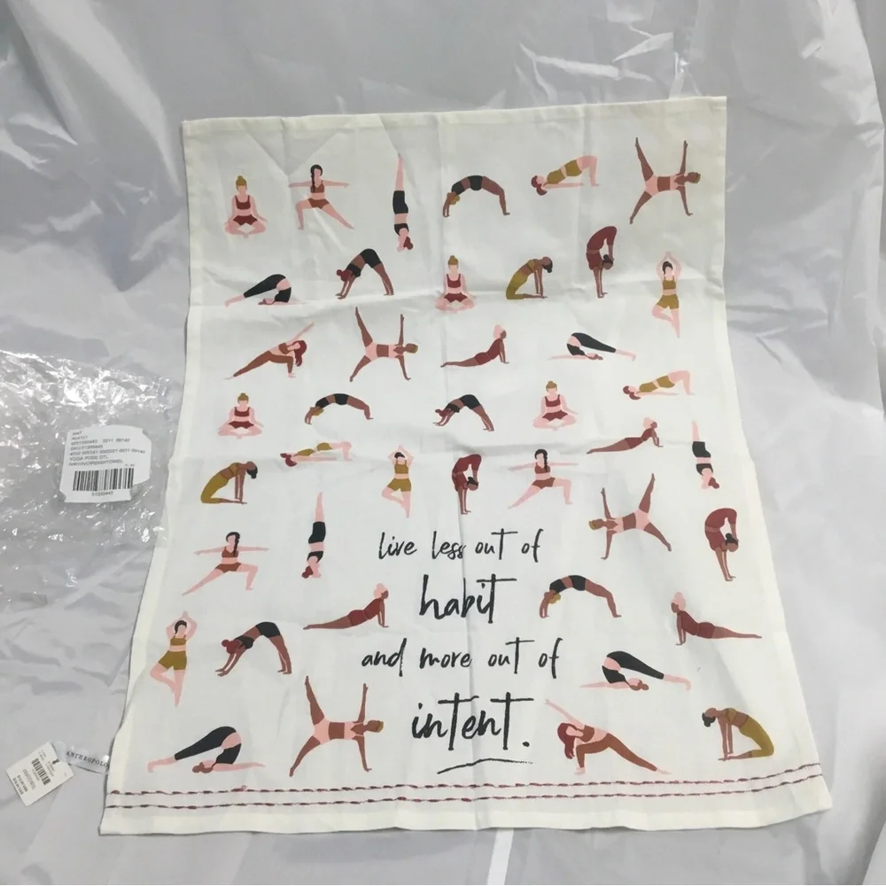 Anthropologie Yoga Pose DISHTOWEL Embroidered Trim Live With Intent Cotton NWT